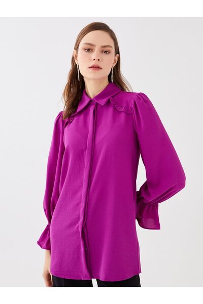 LC Waikiki Πουκάμισο γιακά μονόχρωμο μακρυμάνικο γυναικείο χιτώνα