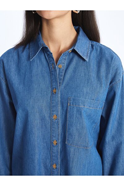 LC Waikiki Túlméretes női farmer ing - tömör hosszú ujjú