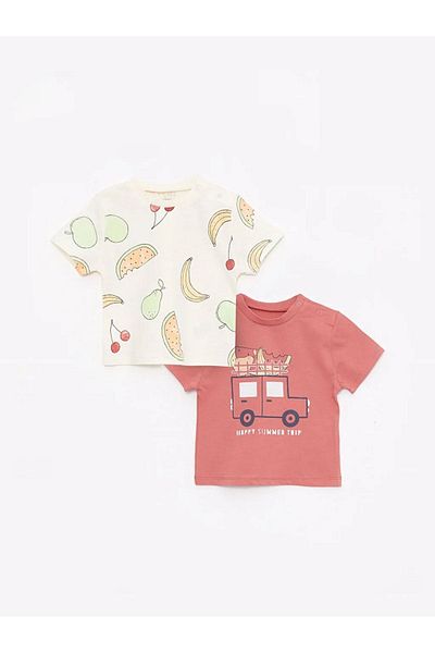 LC Waikiki Lcw Baby Crew Neck Short Sleeve Printed Cotton Baby Boy T-Shirt, Pack of 2