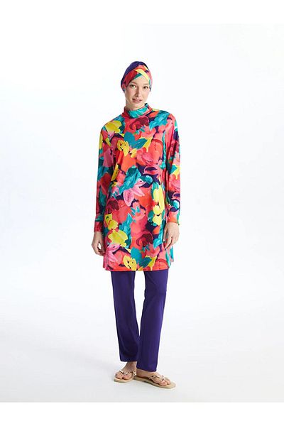 LC Waikiki LCW DREAM Σετ μαγιό Hijab με στάμπα με μακρυμάνικο γιακά