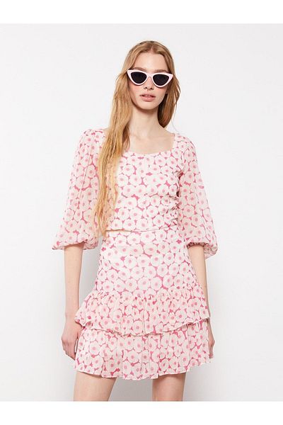 LC Waikiki Chiffonrock für Damen mit Blumenmuster und Reißverschluss in der Taille