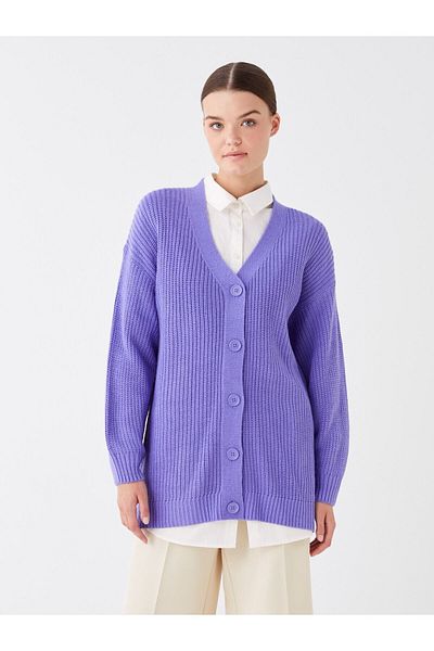 LC Waikiki Long Sleeve V-Neck Oversize Knitwear Women's Cardigan
