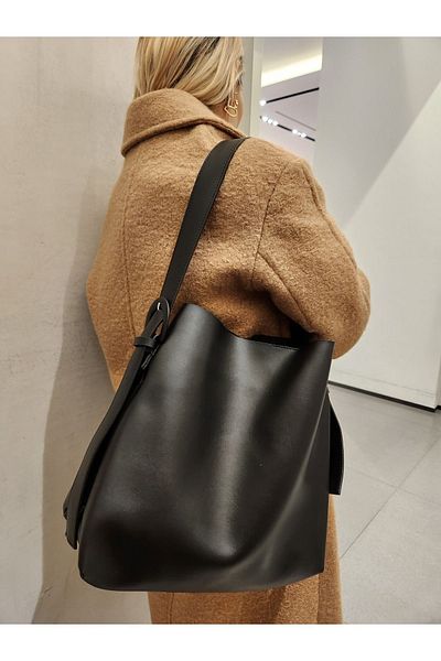 Mercan STORES Women's Black Buckle Detailed Large Shopper Bag