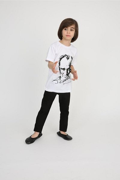 Dıgıl Kids Boy's White to Black Atatürk T-shirt Linen Trousers 29 October 23 April Show Pants