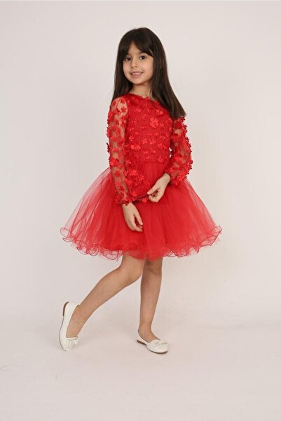 Dıgıl Kids Kız Çocuk Kırmızı Abiye Elbise 23 Nisan 29 Ekim Gösteri Kıyafeti