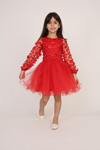 Dıgıl Kids Kız Çocuk Kırmızı Abiye Elbise 23 Nisan 29 Ekim Gösteri Kıyafeti