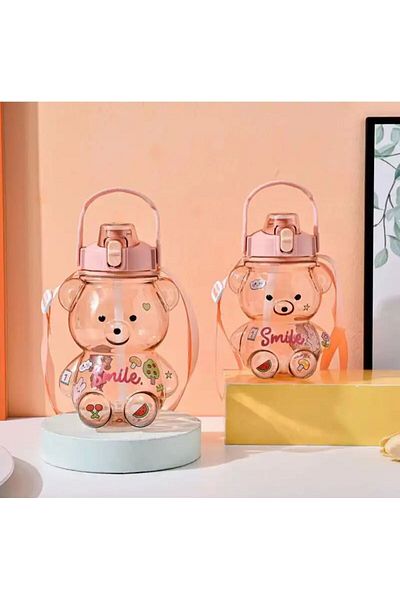 BLUE SİDE Smile Teddy Bear Model Water Bottle Water Bottle 1000ml Bpa Free Water Bottle Ayi Sirin