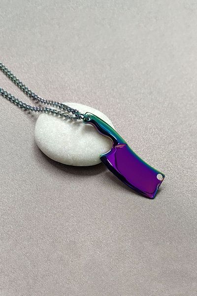 Chavin Purple Colored Line Figure Men's Steel Necklace - Dp51
