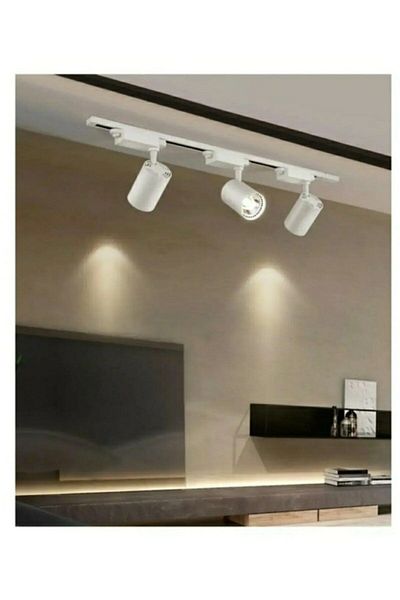 AKDENİZ AYDINLATMA ELEKTRİK MALZEMELERİ Led 3 Pieces 30w Led Rail Spotlight Showcase Store Luminaire 1m Rail White Case Daylight Lighted Spotlight