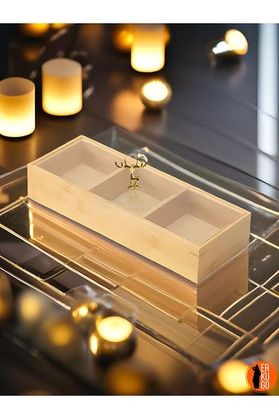 ERKUGO Bamboo 3-Eye Tea Box - Multi-Purpose Decorative Box, Jewelry Organizer and Cookie Presentation Box