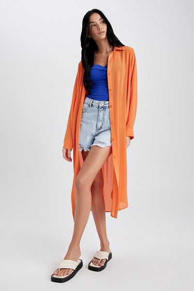 DeFacto Fall In Love Langarm-Strandhemd aus Chiffon Z4603az23sp