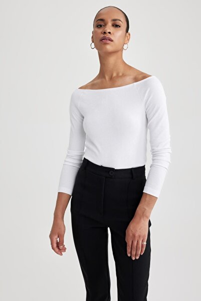 DeFacto Slim Fit Kayık Yaka Uzun Kollu Fitilli Kaşkorse Uzun Kollu Tişört B0393ax23au