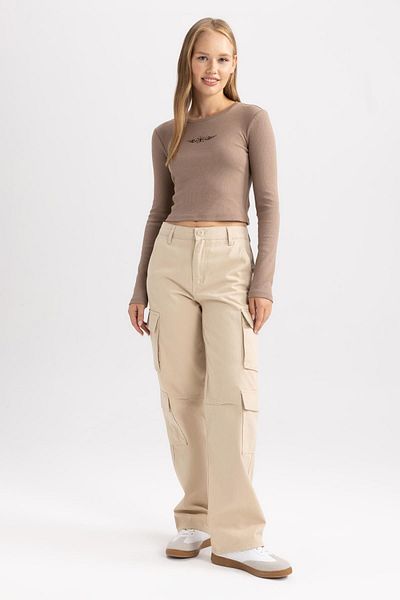 DeFacto Ribbed Long Sleeve Camisole T-Shirt - B3346ax23au