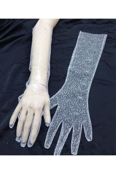 es moda shop Διαμαντένια λαμπερά γάντια νύφης, μήκους αγκώνα, λευκά