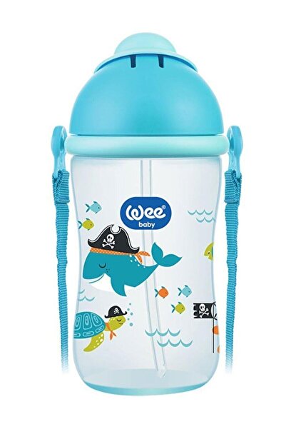 Wee Baby زجاج معلق مع قش 380 مل أزرق