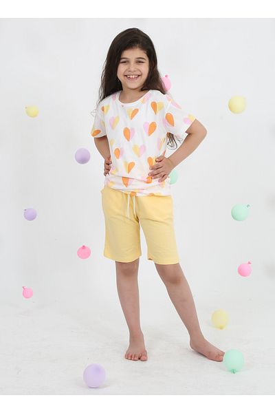Luggi Baby HEART PATTERNED COMBED T-SHIRT+ SHORTS 2-PIECE SET