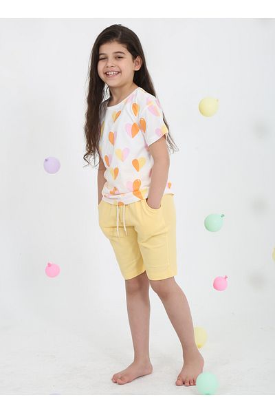 Luggi Baby HEART PATTERNED COMBED T-SHIRT+ SHORTS 2-PIECE SET