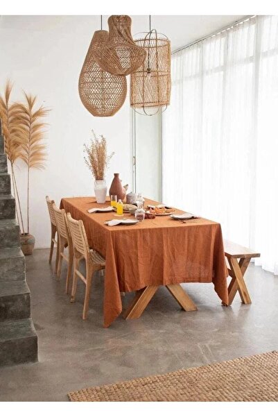 shules collection مفرش طاولة كتان - لون قرفة