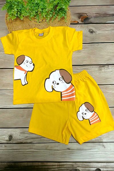 dinamik çocuk Unisex Kids Dog Printed Bottom Top 2 Piece Set Summer Thin Short Sleeve