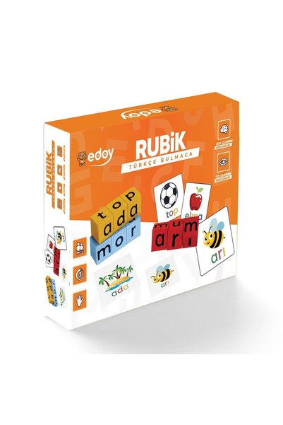 edoy Montessori Eğitici Dörtlü Oyuncak Seti-Rubik Emoji  Türkçe İngilizce ve Matematik Bulmaca Kutu Oyunu
