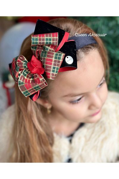 QUEEN AKSESUAR Luxury custom design large knot velvet with bow bright glitter plaid checkered crown women's children's crown