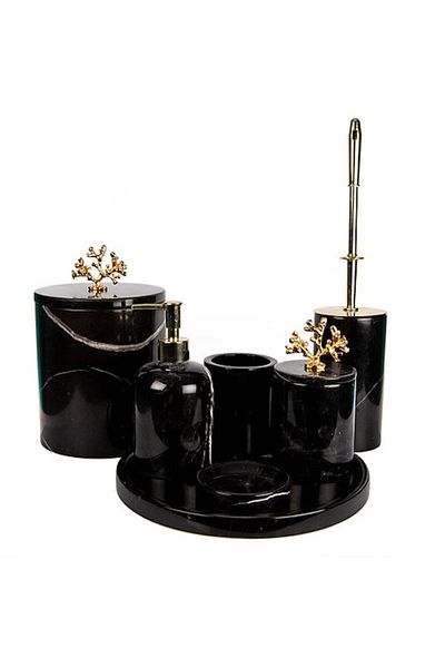 ege gross Decorative Black Marble Gold Coral Detailed 7 Piece Bathroom Set Set