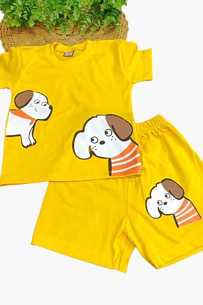 dinamik çocuk Unisex Kids Dog Printed Bottom Top 2 Piece Set Summer Thin Short Sleeve