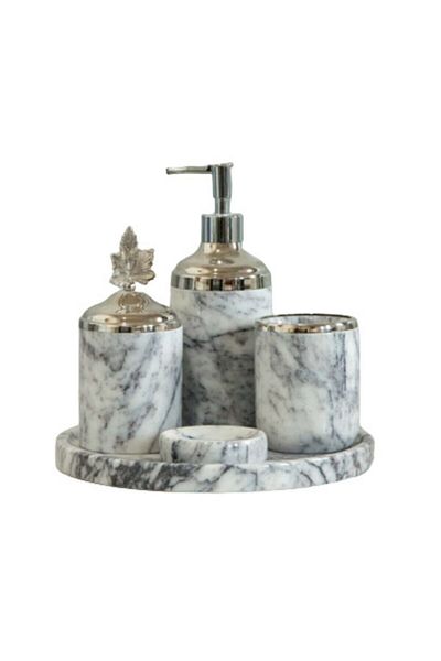 ege gross Decorative Lilac Marble Silver Leaf Detailed 5 Piece Bathroom Set Set