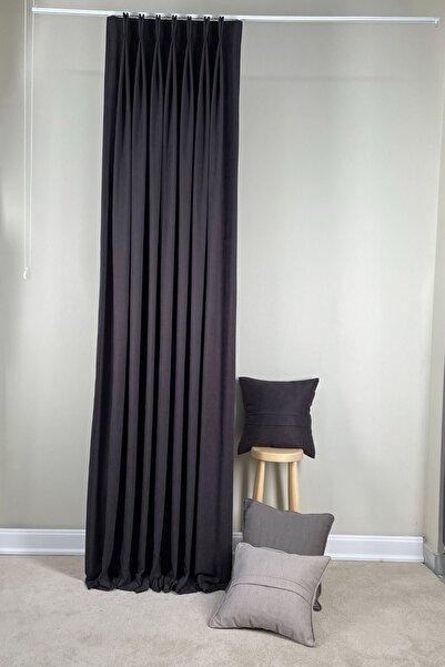 ARIKAN HOME Yüksek Kalite Yıkanabilir Antrasit Renk Amerikan Pile Fon Perde (...