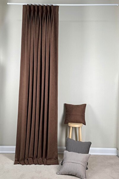 ARIKAN HOME Yüksek Kalite Yıkanabilir Kahverengi Amerikan Pile Fon Perde (1/3...