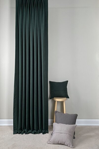 ARIKAN HOME ستارة خلفية أمريكية عالية الجودة باللون الأخضر الداكن - قابلة للغسل (1/3 بطارية ضيقة) 50x270