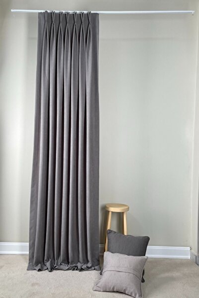 ARIKAN HOME Yüksek Kalite Yıkanabilir Açık Gri Renk Amerikan Pile Fon Perde (...