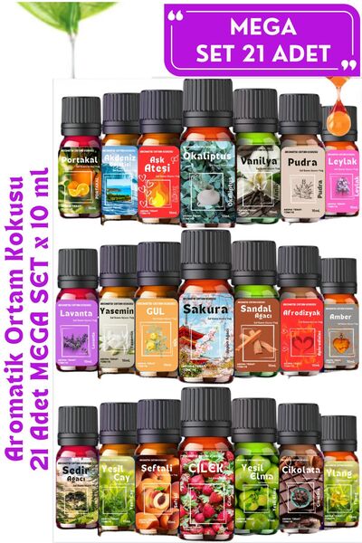 Aroma Terapi Lab Mega Set 21 Adet - Esansiyel Uçucu Yağ & Aromatik Oda Ve Ort...