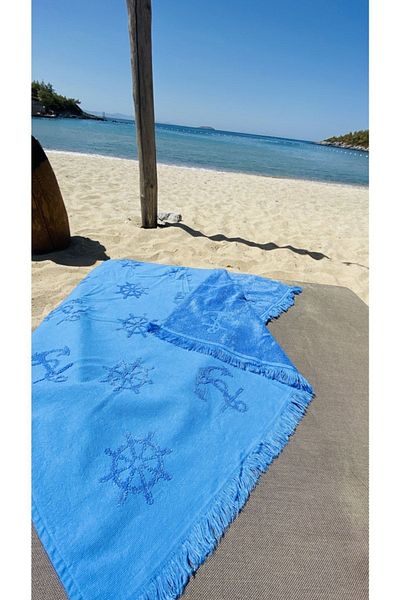 Gleam Atelier Marine Blue Beach Towel, 60% Bamboo, 40% Cotton, 70*150 Cm