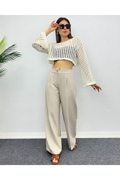 DEQ FASHION Openwork Knitwear Crop Sweatshirt