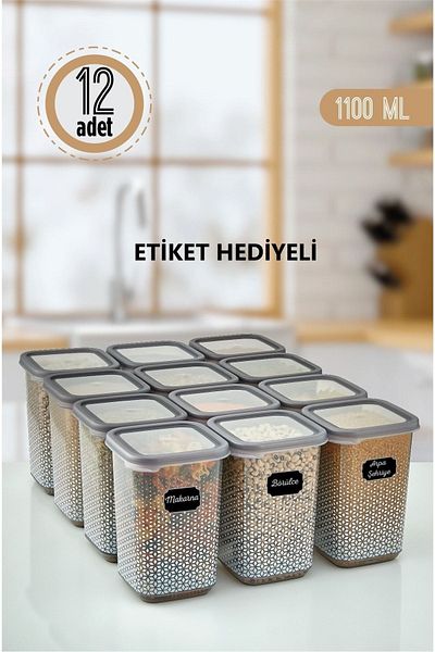 ASlife Home حاوية تخزين مربعة منقوشة مكونة من 12 قطعة مع جرة حاوية طعام ملصقة سعة 1100 مل