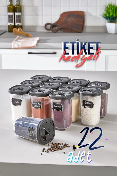 ASlife Home 12-Piece Label Non-Breathable Spice Jar Set with Rotating Lid Spice Storage Container 350ml
