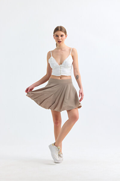 herşeygidiyor تنورة نسائية واسعة بخصر مطاطي من فرو المنك مع شورت