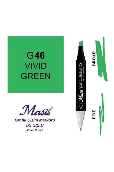 Masis Bright Green 46 Model Graphic Drawing Pen - Dual Tip Marker