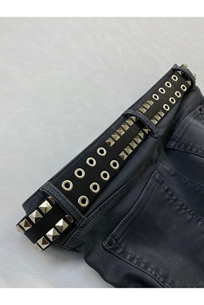 Aksabeltchokers 4.cm Gümüş Renk Piramit&kuş Gözlü Metalci Kemer