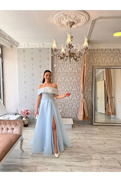 ZEYNEPYILMAZMODA Mavi organze full boncuk işli beden. Söz elbisesi. Abiye