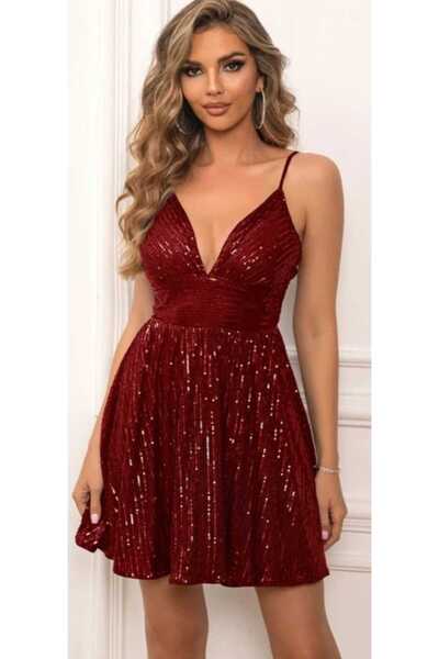 hilaltrendd Askili sırt dekolteli pullu mini elbise