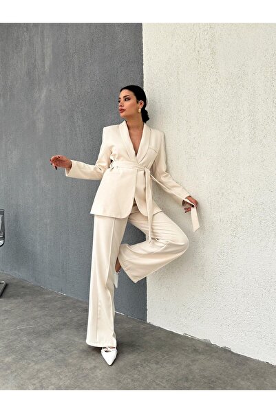 buqre's moda طقم جاكيت بليزر وبنطلون واسع الساق - برباط