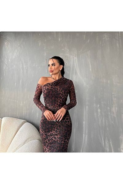 buqre's moda New Season One Shoulder Patterned Tulle Dress