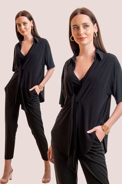 Laranor Shirt Collar Black Cardigan - Day and Night Chic