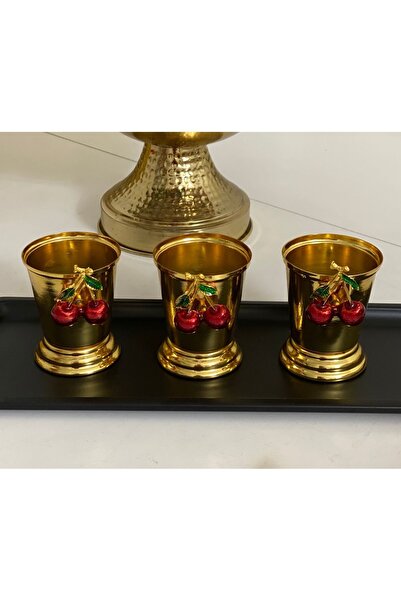 Elzem DECORATIVE GOLD COLOR 3-PIECE ROSE BUCKET WITH CHERRY ACCESSORIES