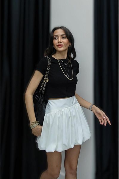 buqre's moda Fusta mini scurtă umflată cu tăietură cu balon