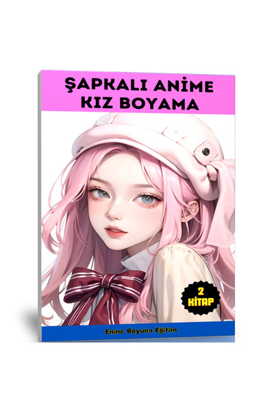 Enine Boyuna Eğitim Anime Girls Coloring Book Set with Hat (2 Books)