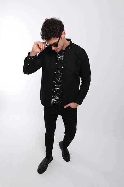 Keep Out Men's Long Sleeve Plain Shirt with Pockets Black