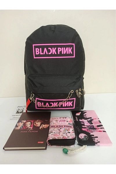 Alanç Gift Blak Pnk Piercing - Chain Backpack, Notebook, Wallet and Cloth Pen Holder Gift Set for Daily and School